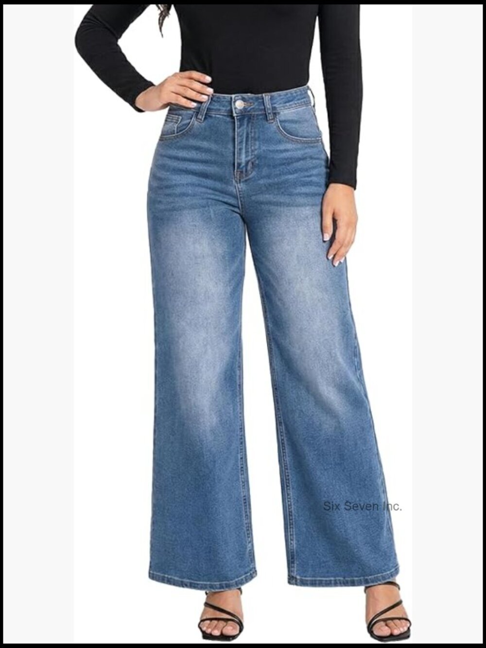 Wide Leg Jeans High Waisted Stretchy Baggy BBL Loose Fit Tummy Control Raw Hem